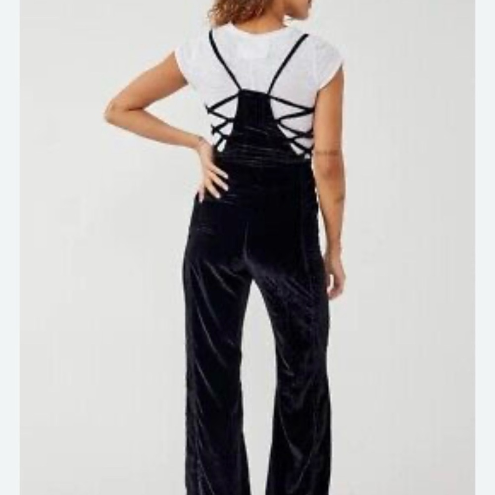 NWT Free people Black Velvet Jumpsuit with Strappy Back
